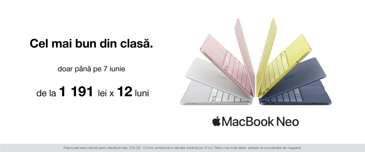 MacBook Neo de la 1 191 lei X 12 luni