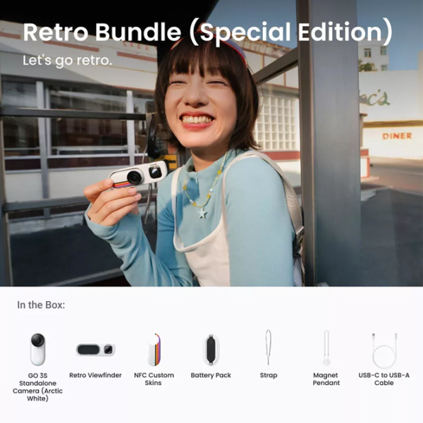 Cameră action Insta360 GO 3S Retro Bundle Special Edition 12 MP Canvas White photo 8