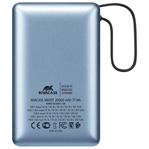 Power Bank RivaCase VA1097 20000 mAh / 65 W / Black photo 4