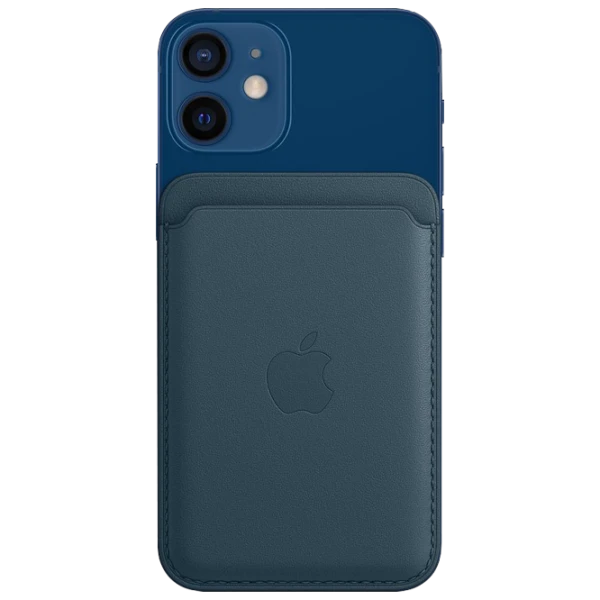 Husă Portmoneu iPhone 12 - 14 All MagSafe Back/ Piele/ Blue photo 1