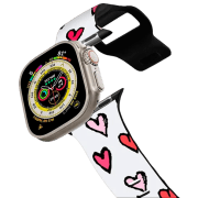 photo Curelușă Apple Watch Ultra 2 Impact Band Romantic Girly Pink Red Sketched Hearts Pattern on White 38, 40, 41 mm/ Black Multicolor