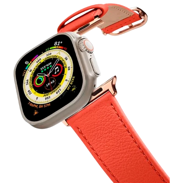 Curelușă Apple Watch Genuine Leather Band Piele/ 42, 44, 45, 49 mm/ Orange photo 1